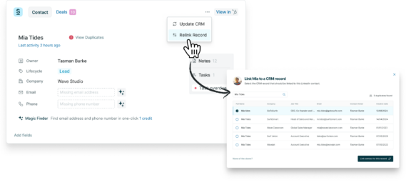 Relink record of a duplicate CRM contact from LinkedIn